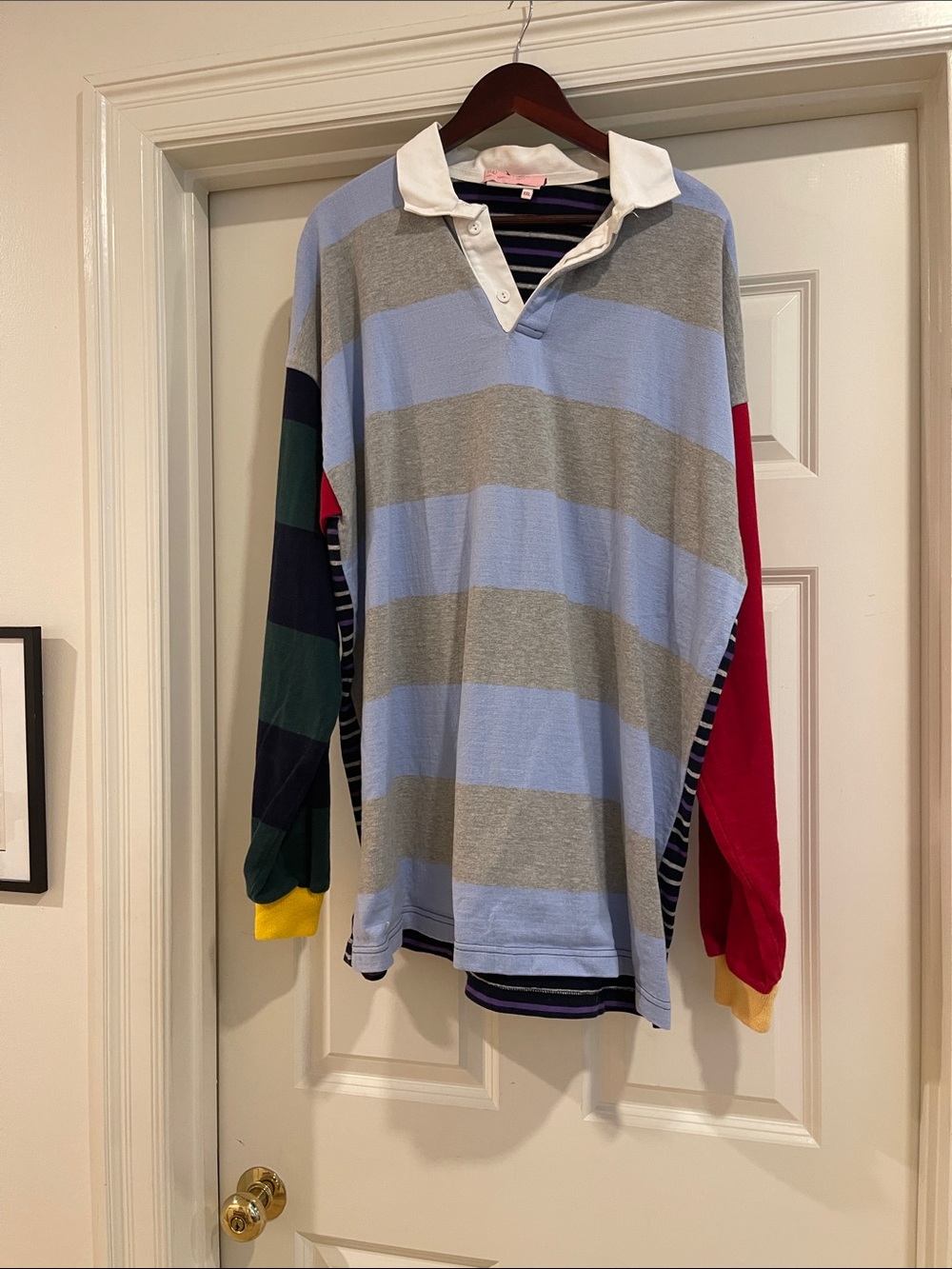 Rowing Blazers Multicolor Striped Rugby Polo - Light Blue, Gray & Red